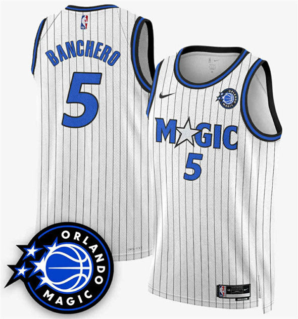 Men's Orlando Magic 5 Paolo Banchero White 2025 New Generation of Magic Stitched Basketball Jersey