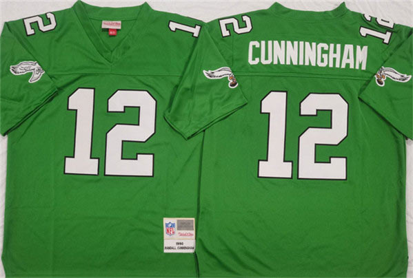 Men's Philadelphia Eagles 12 Randall Cunningham Kelly Green Throwback Football Stitched Jersey