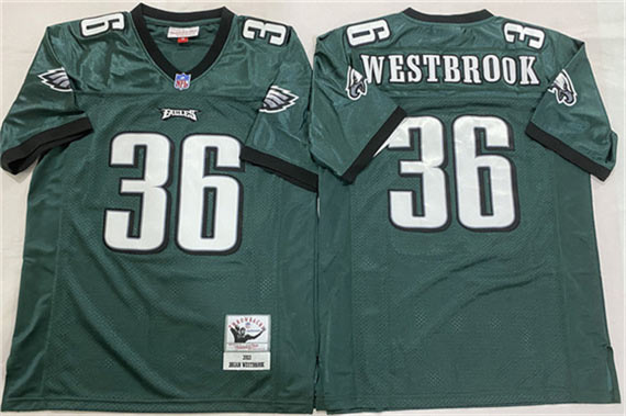 Men's Philadelphia Eagles 36 Brian Westbrook Green Throwback Football Stitched Jersey