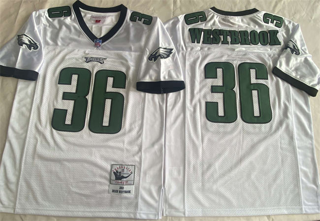 Men's Philadelphia Eagles 36 Brian Westbrook White Throwback Stitched Football Jersey