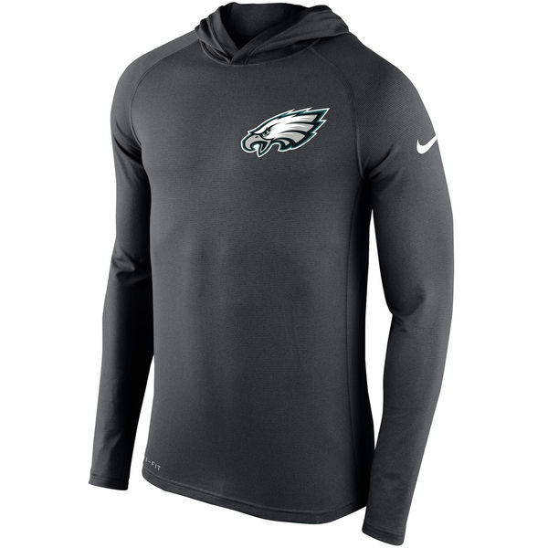 Men's Philadelphia Eagles  Charcoal Stadium Touch Hooded Performance Long Sleeve T Shirt