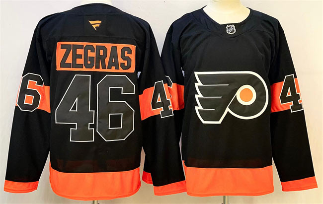 Men's Philadelphia Flyers 46 Trevor Zegras Black 2024 Stitched Jersey