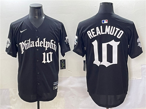 Men's Philadelphia Phillies 10 J.T. Realmuto Black Gothic Vapor Limited Stitched Jersey
