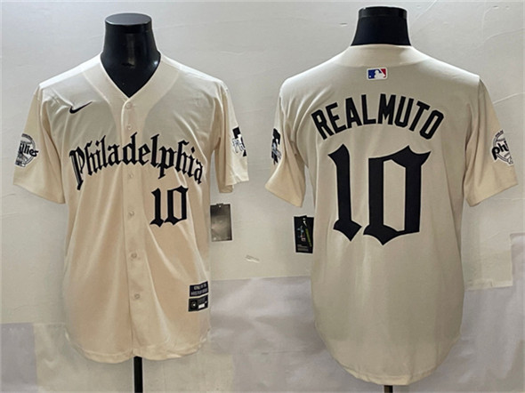 Men's Philadelphia Phillies 10 J.T. Realmuto Cream Gothic Vapor Limited Stitched Jersey