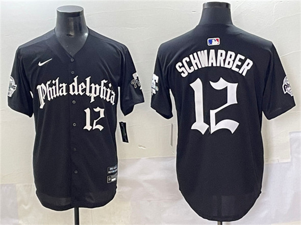 Men's Philadelphia Phillies 12 Kyle Schwarber Black Gothic Vapor Limited Stitched Jersey