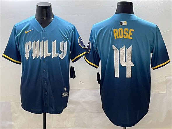 Men's Philadelphia Phillies 14 Pete Rose Blue 2024 City Connect Limited Stitched Jersey