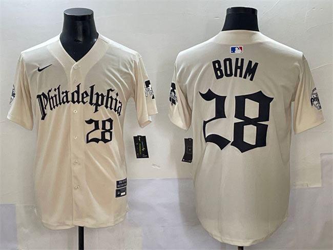 Men's Philadelphia Phillies 28 Alec Bohm Cream Gothic Vapor Limited Stitched Jersey