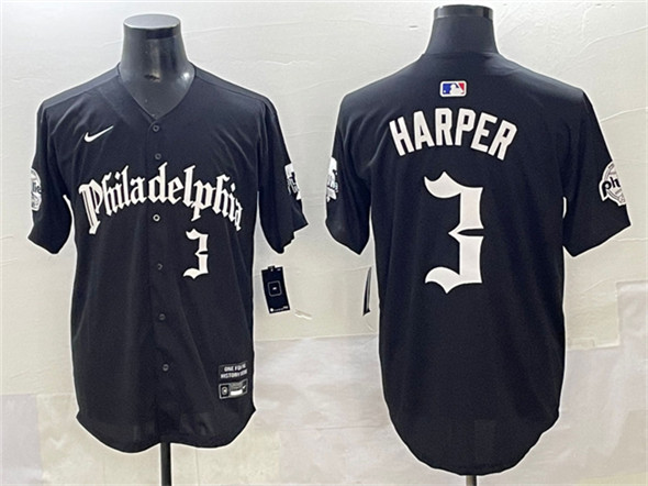 Men's Philadelphia Phillies 3 Bryce Harper Black Gothic Vapor Limited Stitched Jersey