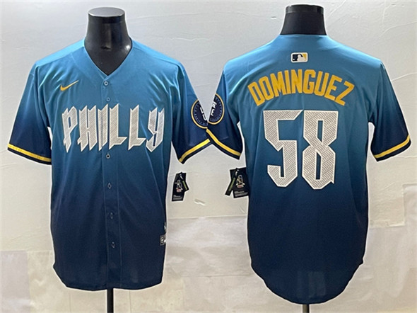 Men's Philadelphia Phillies 58 Seranthony Domínguez Blue 2024 City Connect Limited Stitched Jersey