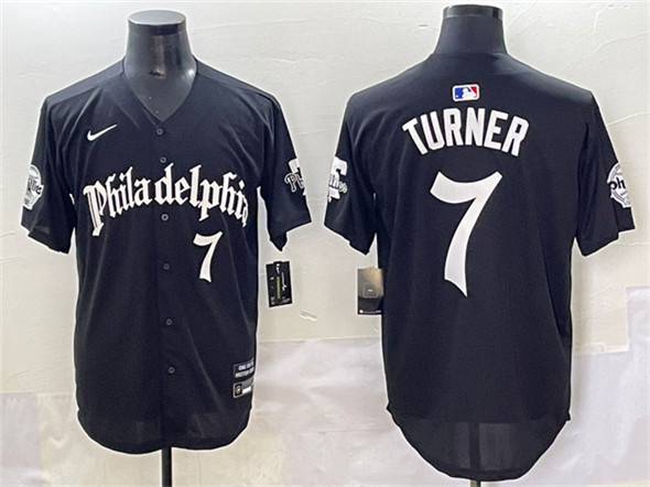 Men's Philadelphia Phillies 7 Trea Turner Black Gothic Vapor Limited Stitched Jersey