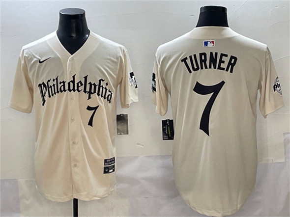 Men's Philadelphia Phillies 7 Trea Turner Cream Gothic Vapor Limited Stitched Jersey