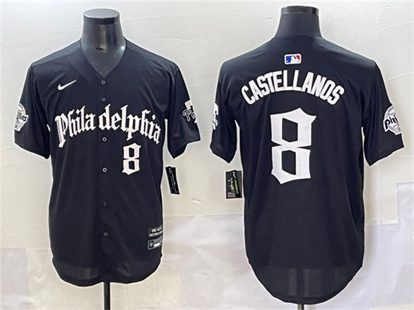 Men's Philadelphia Phillies 8 Nick Castellanos Black Gothic Vapor Limited Stitched Jersey