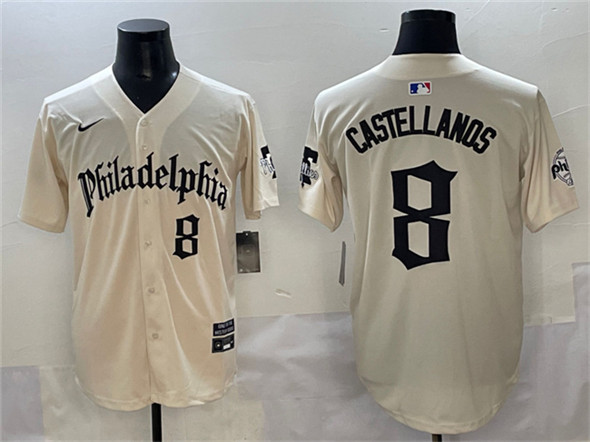 Men's Philadelphia Phillies 8 Nick Castellanos Cream Gothic Vapor Limited Stitched Jersey