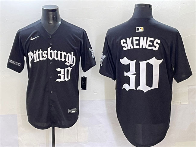 Men's Pittsburgh Pirates 30 Paul Skenes Black 'Gothic Steel City Edition' Vapor Limited Stitched Baseball Jersey