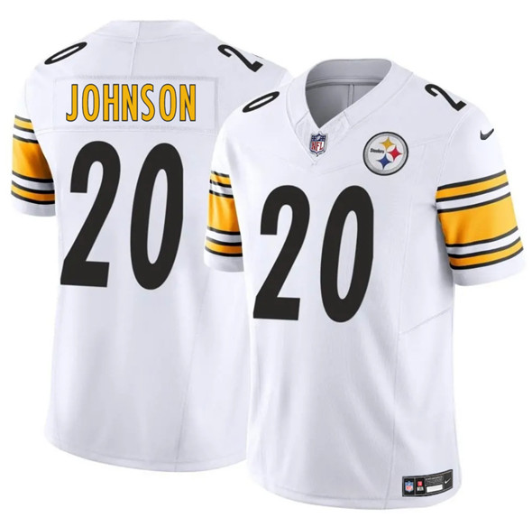 Men's Pittsburgh Steelers 20 Kaleb Johnson White 2025 Draft F.U.S.E. Vapor Limited Football Stitched Jersey