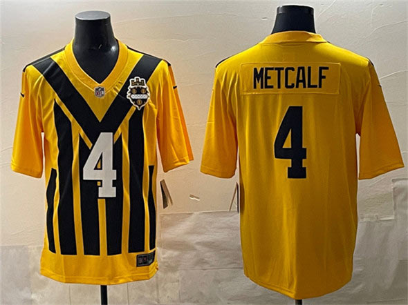 Men's Pittsburgh Steelers 4 DK Metcalf Gold 1933 Throwback Alternate Football Stitched Game Jersey
