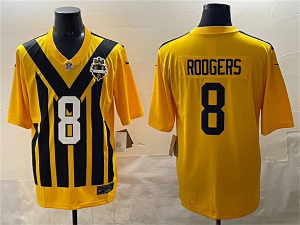 Men's Pittsburgh Steelers 8 Aaron Rodgers Gold 1933 Throwback Alternate Football Stitched Game Jersey