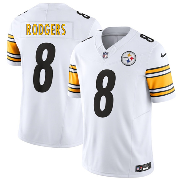 Men's Pittsburgh Steelers 8 Aaron Rodgers White 2025 F.U.S.E. Vapor Limited Football Stitched Jersey