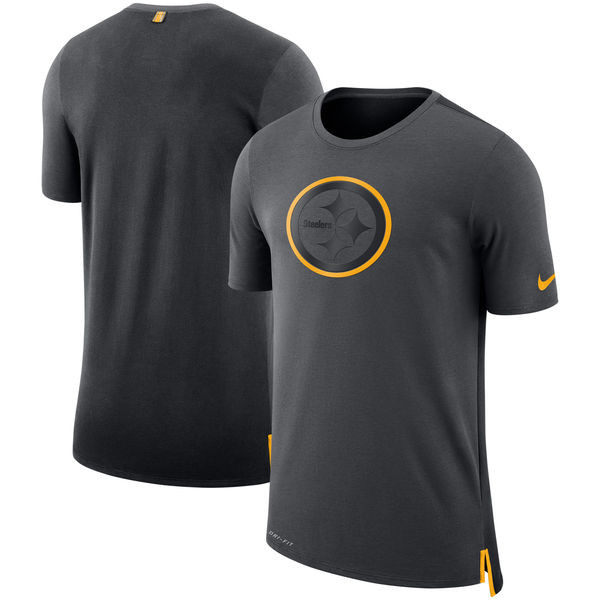 Men's Pittsburgh Steelers  Charcoal Black Sideline Travel Mesh Performance T Shirt