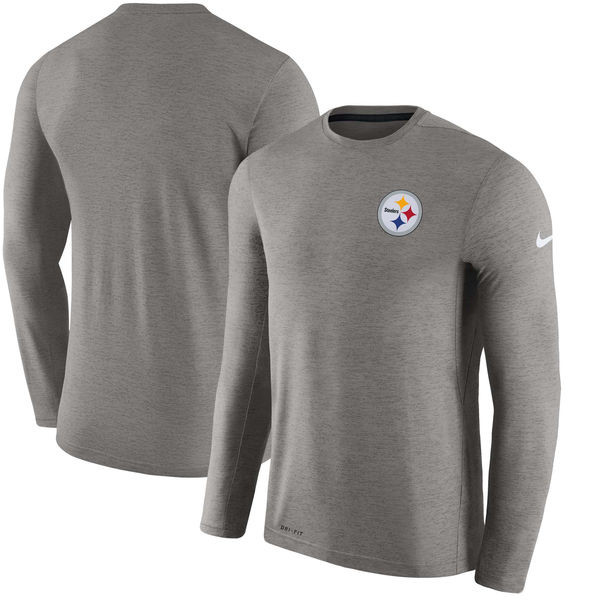 Men's Pittsburgh Steelers  Charcoal Coaches Long Sleeve Performance T Shirt