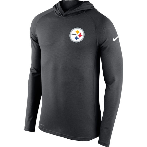 Men's Pittsburgh Steelers  Charcoal Stadium Touch Hooded Performance Long Sleeve T Shirt