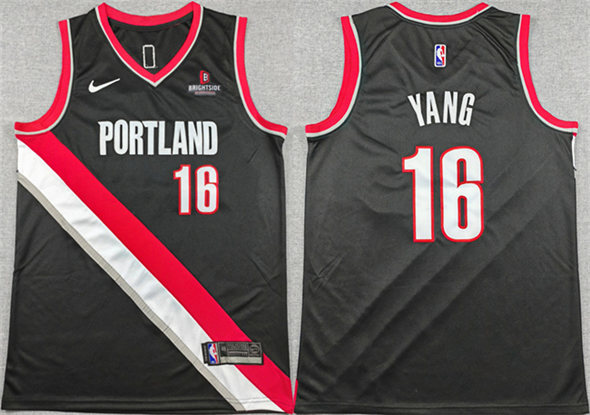 Men's Portland Trail Blazers 16 Yang Hansen Black Icon Edition Stitched Basketball Jersey