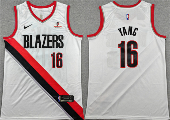 Men's Portland Trail Blazers 16 Yang Hansen White Association Edition Stitched Basketball Jersey