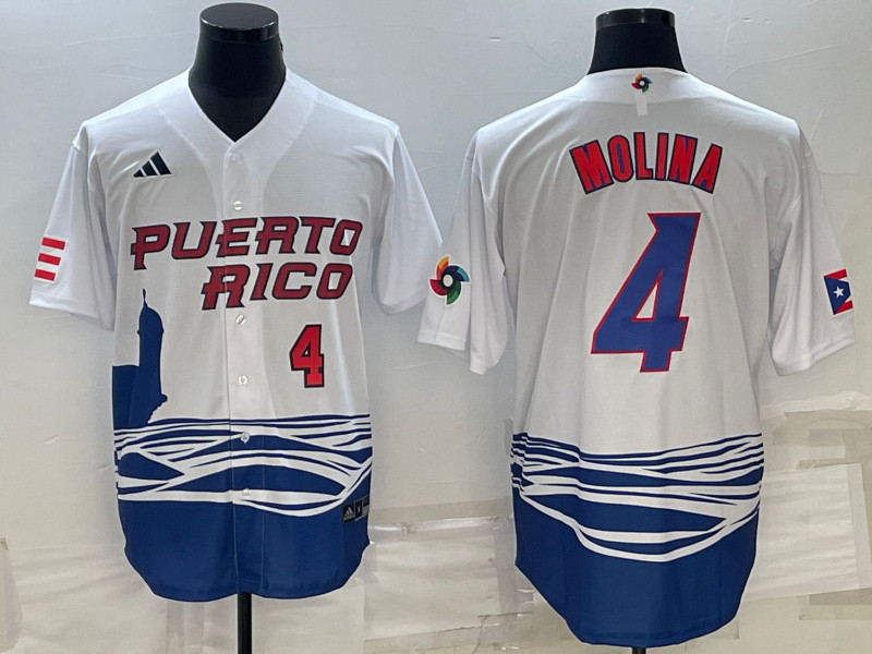 Men's Puerto Rico 4 Yadier Molina White 2023 World Baseball Series Jersey