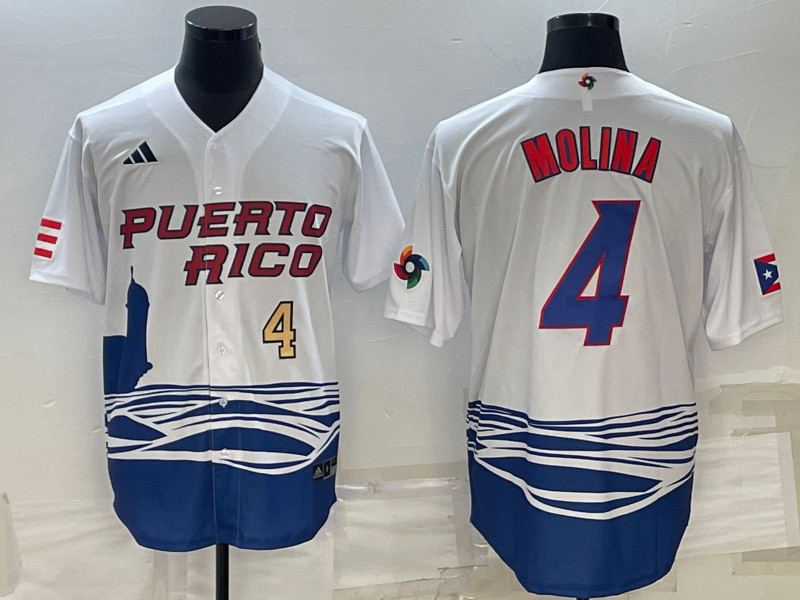 Men's Puerto Rico 4 Yadier Molina White 2023 World Baseball Series Jerseys