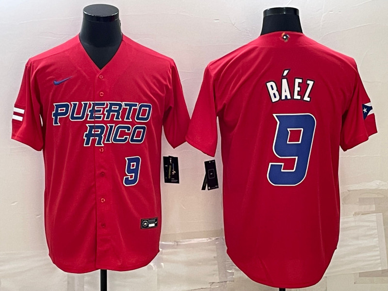 Men's Puerto Rico 9 Javier Baez Red 2023 World Baseball Classic Jerseys
