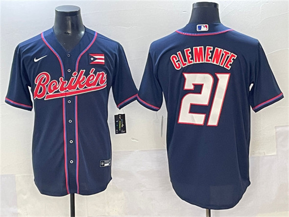 Men's Puerto Rico Baseball 21 Roberto Clemente Navy 2023 World Baseball Classic Stitched Jersey