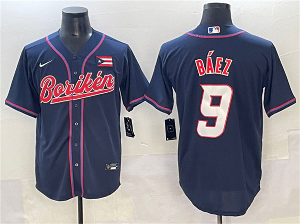 Men's Puerto Rico Baseball 9 Javier Báez Navy 2023 World Baseball Classic Stitched Jersey