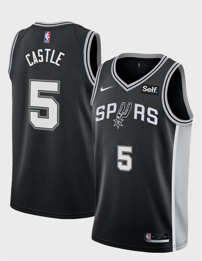 Men's San Antonio Spurs 5 Stephon Castle Black Stitched Basketball Jersey