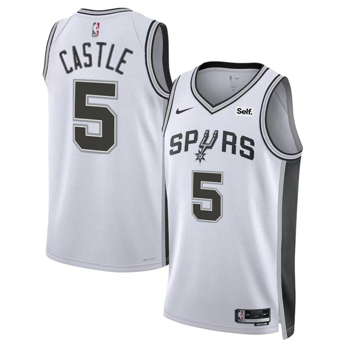 Men's San Antonio Spurs 5 Stephon Castle White Stitched Basketball Jersey