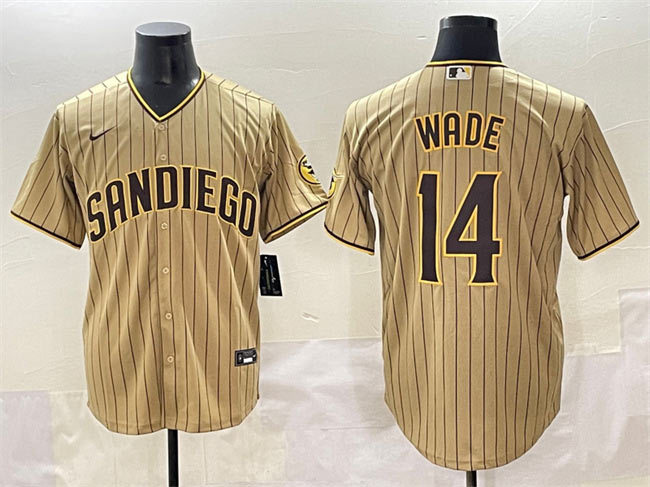 Men's San Diego Padres 14 Tyler Wade Tan Cool Base Stitched Baseball Jersey
