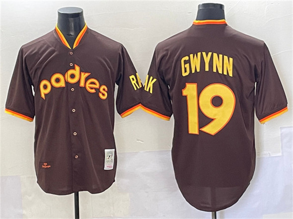 Men's San Diego Padres 19 Tony Gwynn Brown Throwback Stitched Baseball Jersey
