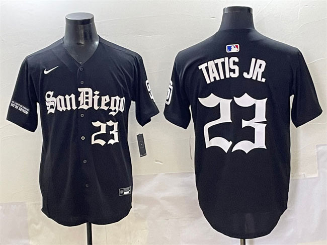 Men's San Diego Padres 23 Fernando Tatis Jr. Black Gothic Edition Vapor Limited Stitched Baseball Jersey