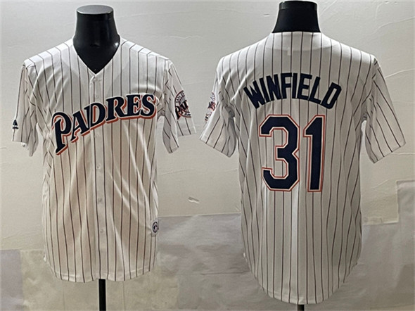 Men's San Diego Padres 31 Dave Winfield White Throwback With Patch Cool Base Stitched Baseball Jersey