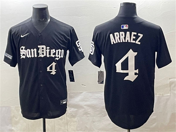 Men's San Diego Padres 4 Luis Arraez Black Gothic Edition Vapor Limited Stitched Baseball Jersey