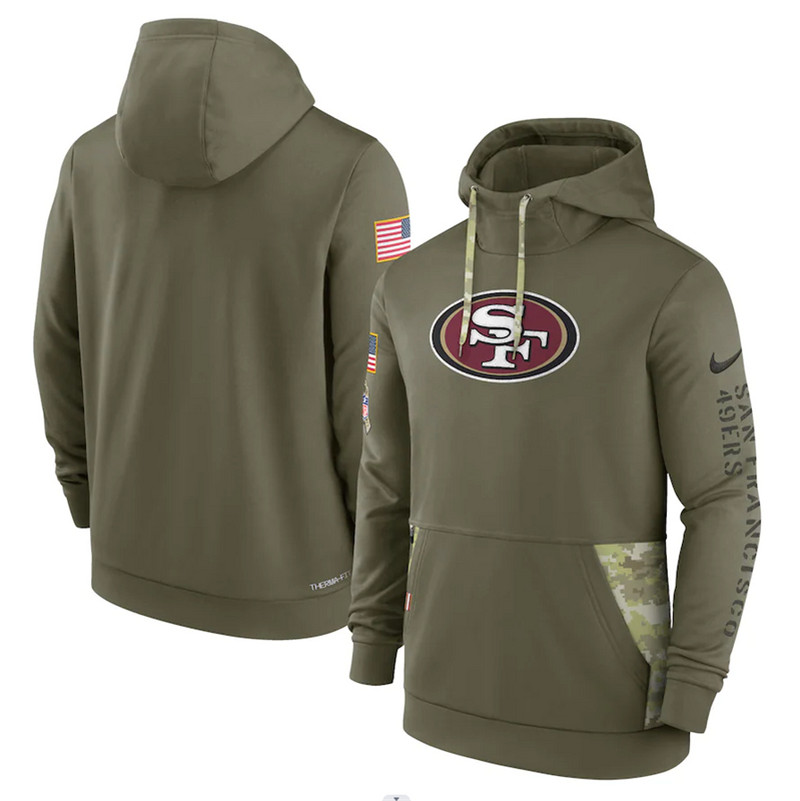 Men's San Francisco 49ers Nike Olive 2022 Salute to Service Therma Performance Pullover Hoodie