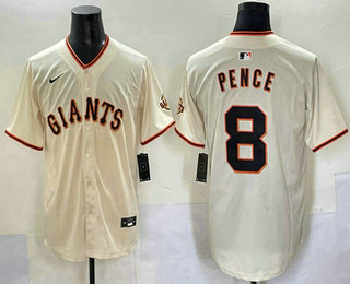Men's San Francisco Giants 8 Hunter Pence Cream Limited Stitched Jersey