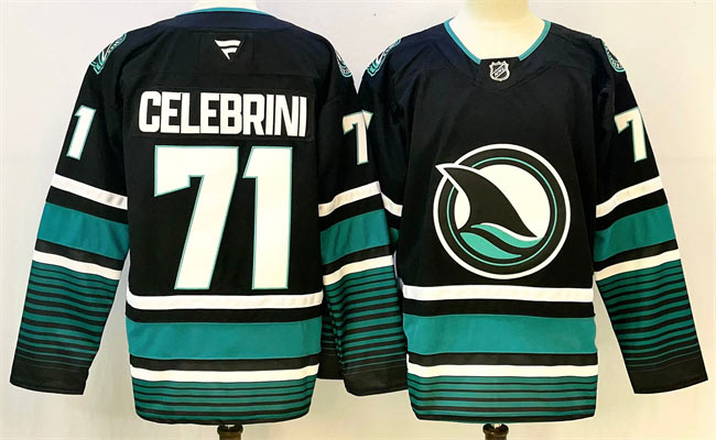 Men's San Jose Sharks 71 Macklin Celebrini Black 2024 25 Alternate Stitched Hockey Jersey