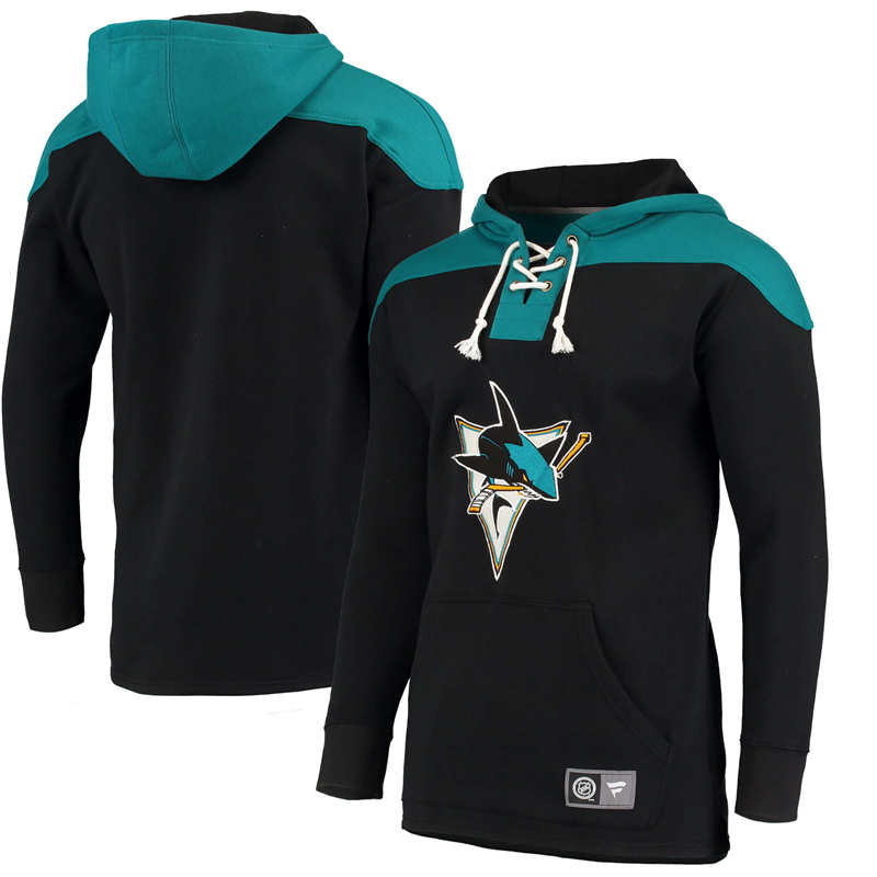 Men's San Jose Sharks Fanatics Branded Black Blue Breakaway Lace Up Hoodie