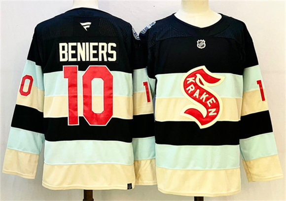 Men's Seattle Kraken 10 Matty Beniers Deep Sea Blue Winter Classic Stitched Hockey Jersey