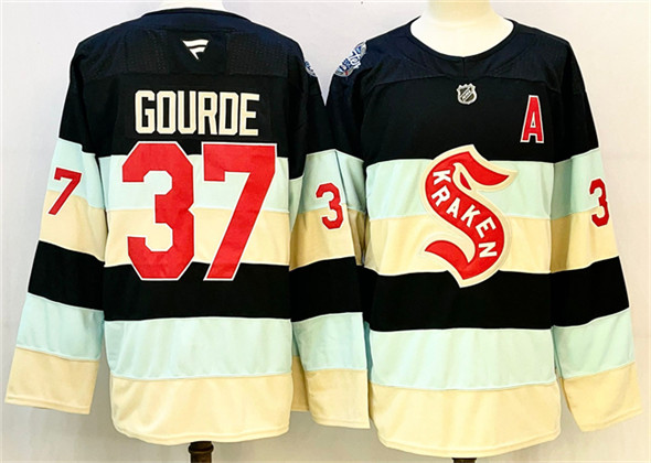 Men's Seattle Kraken 37 Yanni Gourde Deep Sea Blue Winter Classic With A Patch Stitched Hockey Jersey