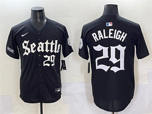 Men's Seattle Mariners 29 Cal Raleigh Black 'Deep Sea Gothic Edition' Vapor Premier Limited Stitched Baseball Jersey