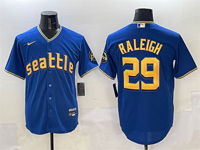 Men's Seattle Mariners 29 Cal Raleigh Royal City Connect Cool Base Stitched Baseball Jersey