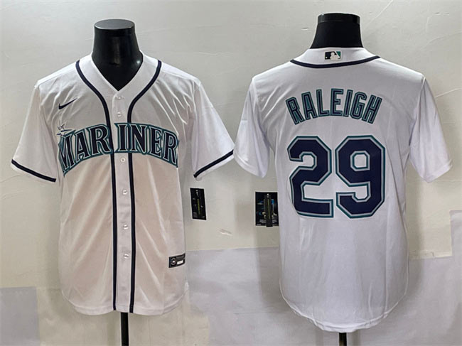 Men's Seattle Mariners 29 Cal Raleigh White Cool Base Stitched Baseball Jersey