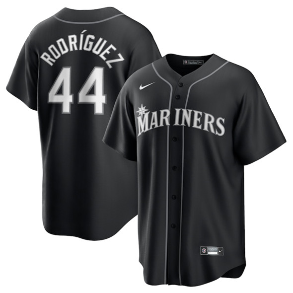 Men's Seattle Mariners 44 Julio Rodríguez Black Lights Out Limited Stitched Baseball Jersey