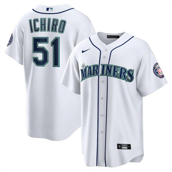 Men's Seattle Mariners 51 Ichiro Suzuki White Cool Base Stitched Baseball Jersey